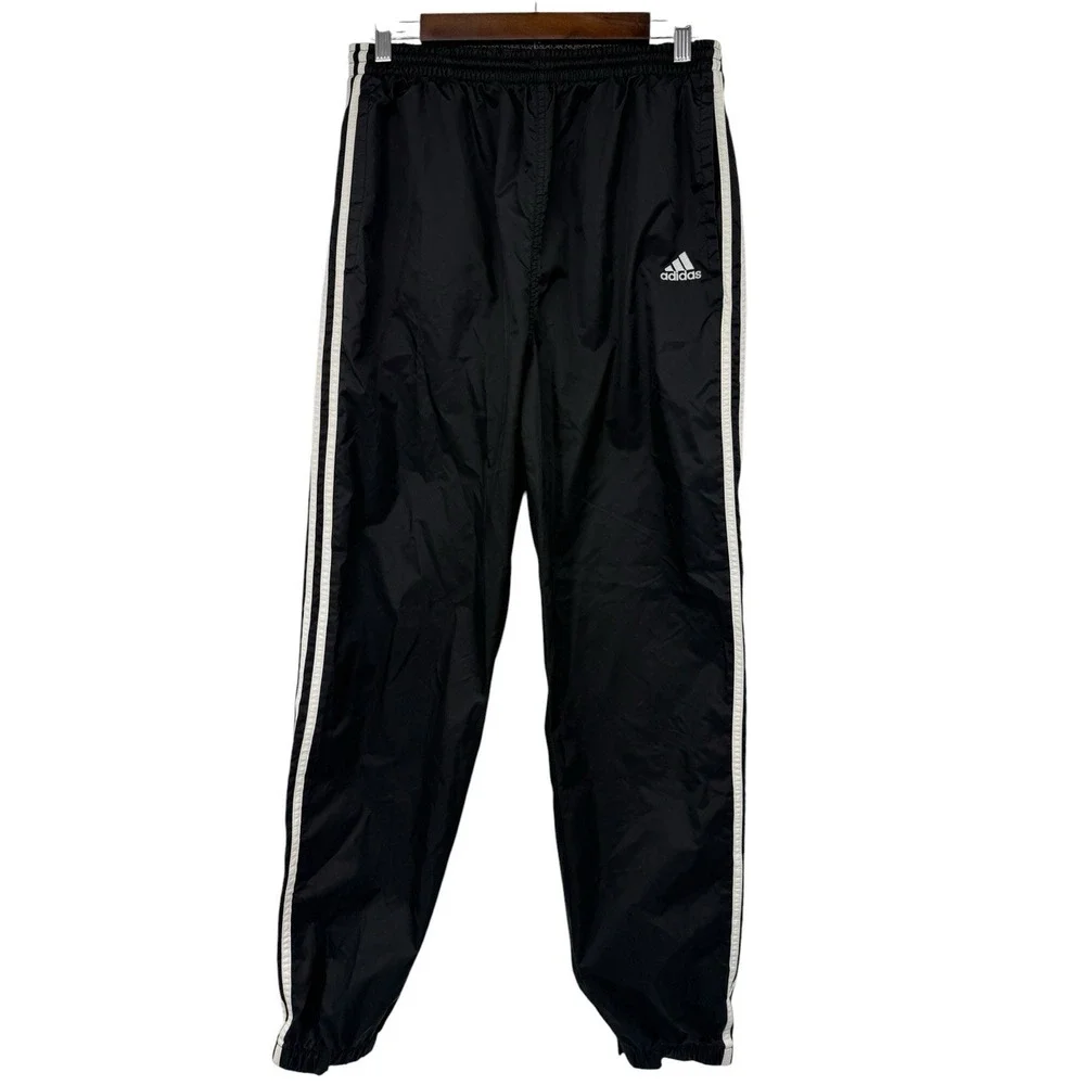Adidas Team Vintage Y2K Wind Pants Mens M Black Lined Track Jogger 3 Stripe